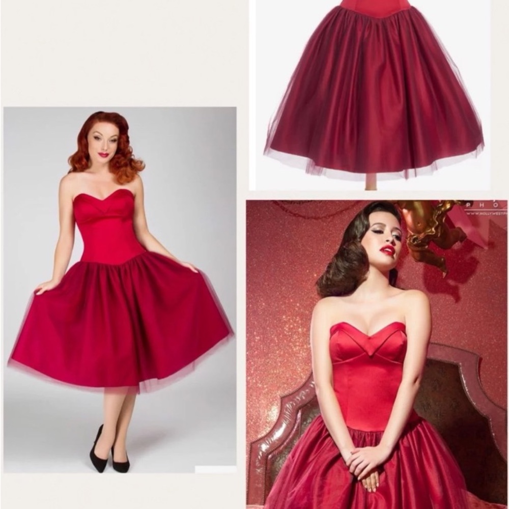 Elegant Red Midi Corset Dress - Picture 3 of 6